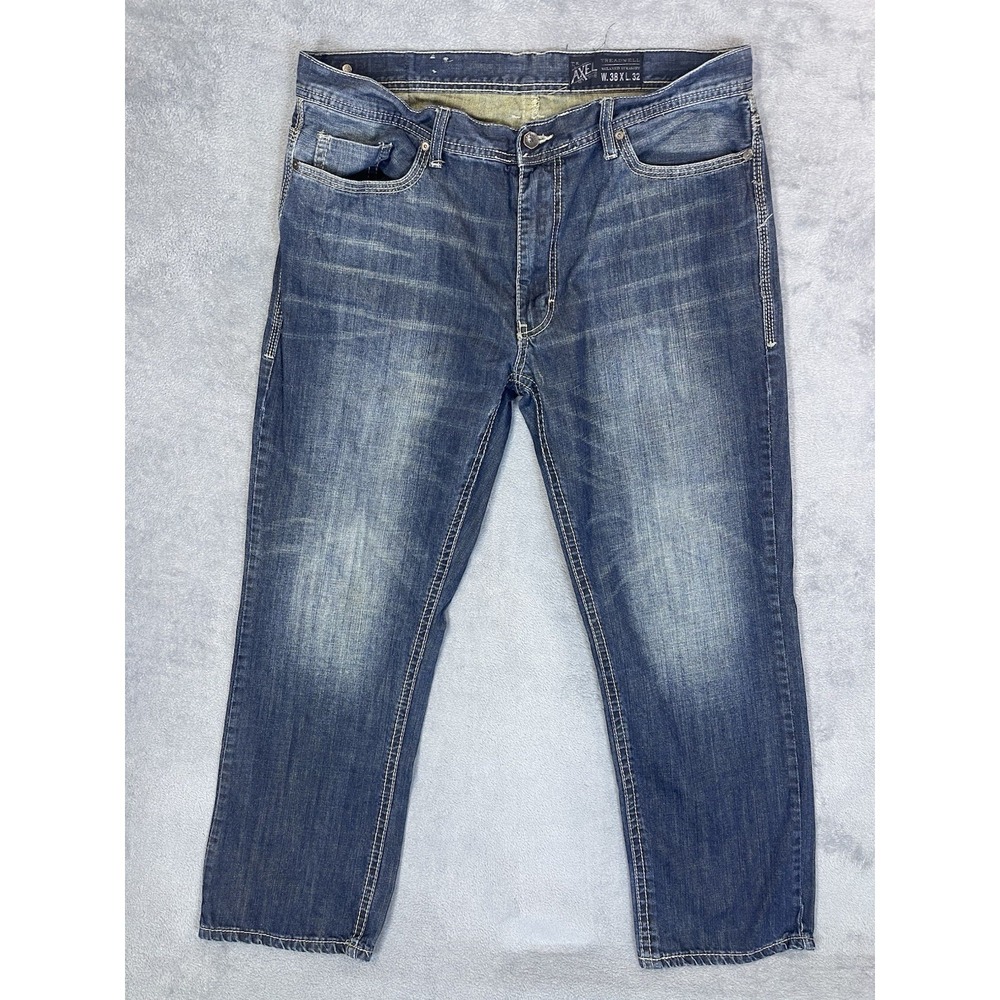 Axel Jeans Mens‎ 38x32 Blue Dark Wash Treadwell Relaxed Straight Thick Stitch